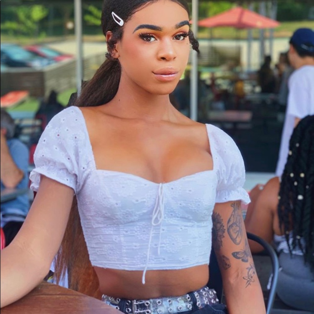 White eyelet crop top